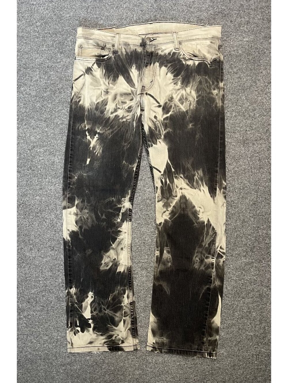 Tie Dye Distressed Levis Jeans Straight Fit Black & Beige 36x32 Mens Denim